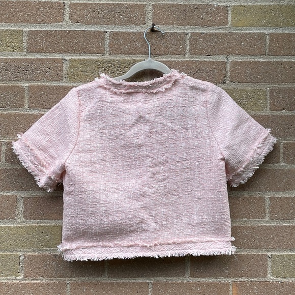 Top: Women's Classic Pink Tweed Button Down Vest with Pearl Buttons - Picture 5 of 13